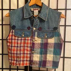 Vintage No Jeans Denim & Flannel Vest Size M